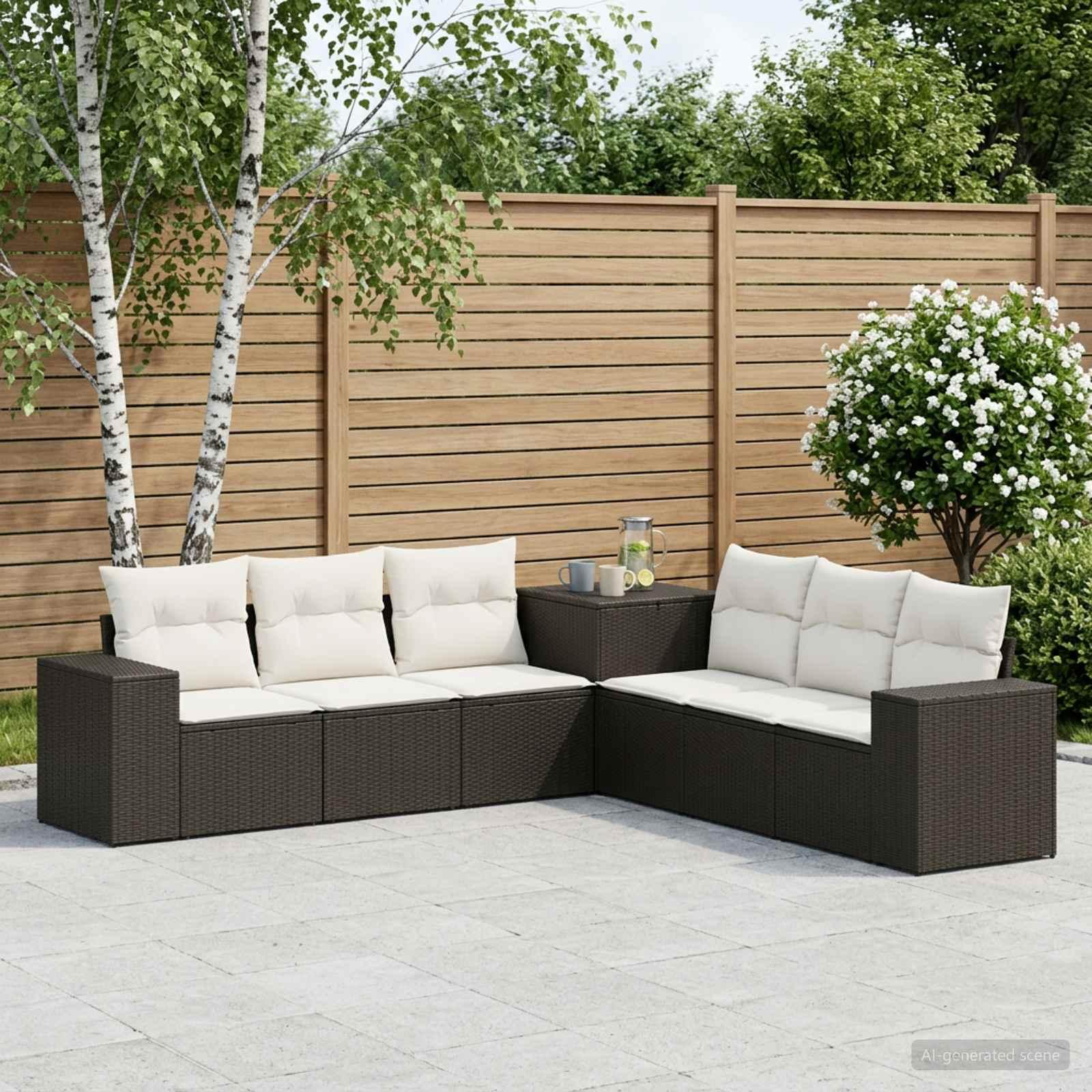 vidaXL Sofa Sæt 7 stk. Sort og Cremehvid Poly Rattan og Stål