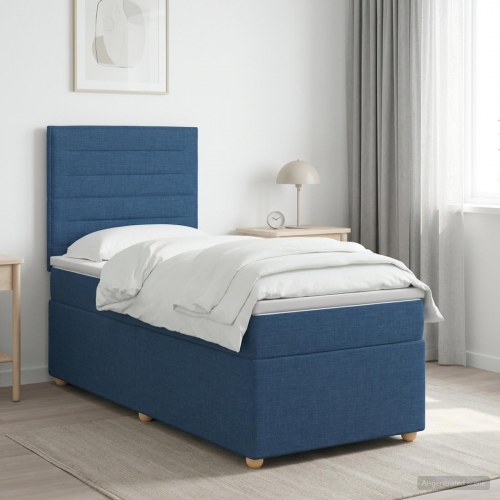 Boxmadras seng med topmadras og hovedgærde 80 x 200 cm - blå stof