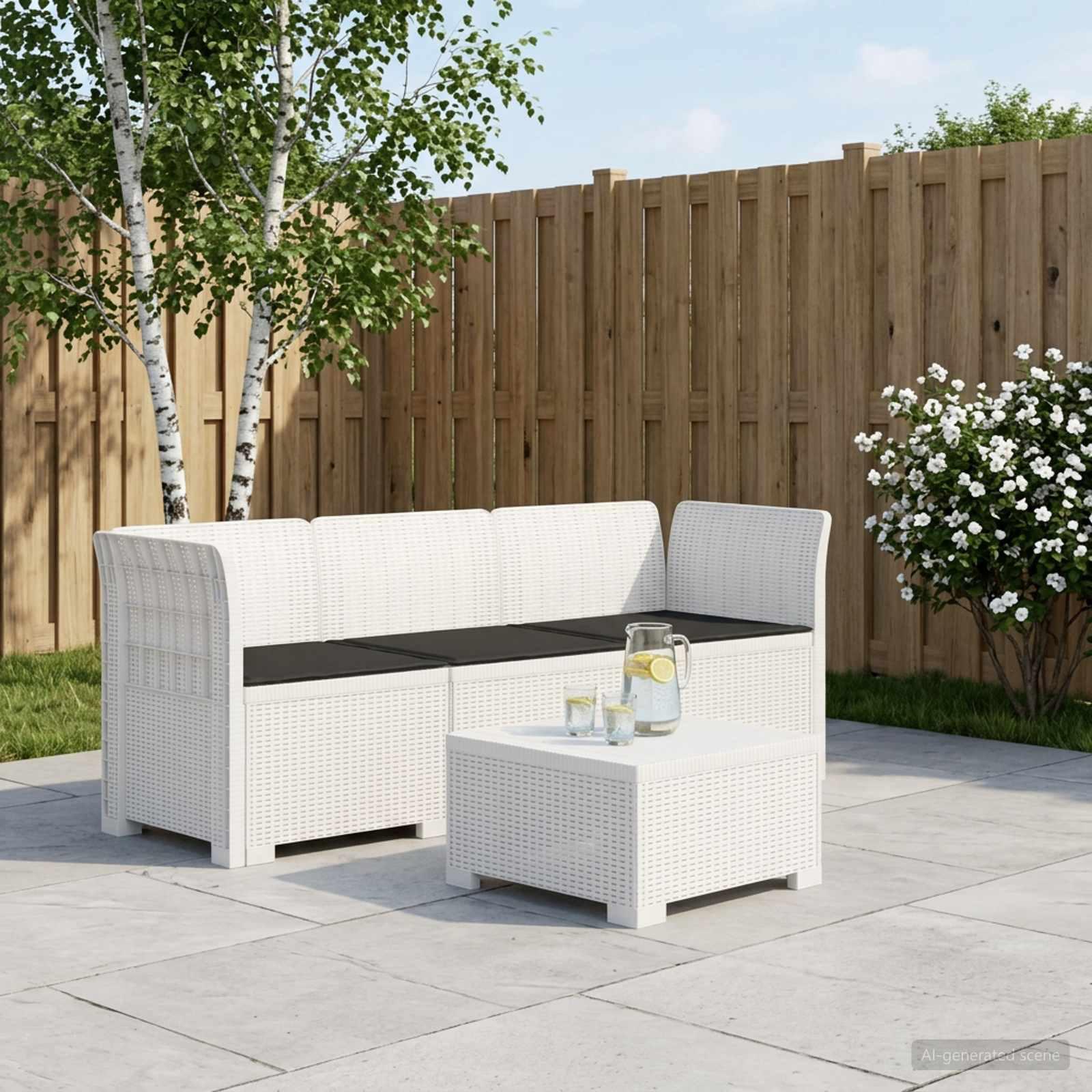 vidaXL 3-personers havensofa med puder i rattanlook PP Hvid