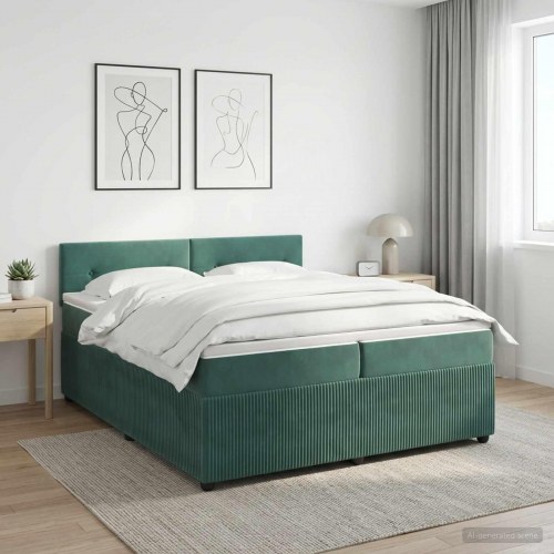 Boxmadras seng med topmadras 200 x 200 cm i mørkegrøn fløjl