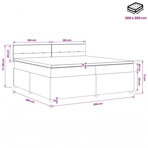 Boxmadras seng med topmadras 200 x 200 cm i mørkegrøn fløjl