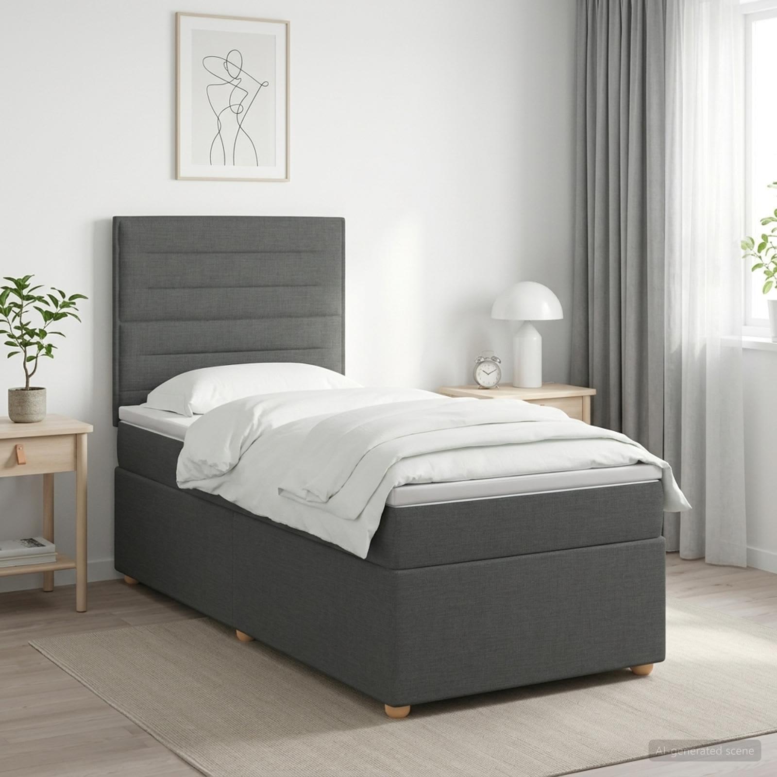 Boxmadras seng 80 x 200 cm med topmadras og justerbar gavl - mørkegrå