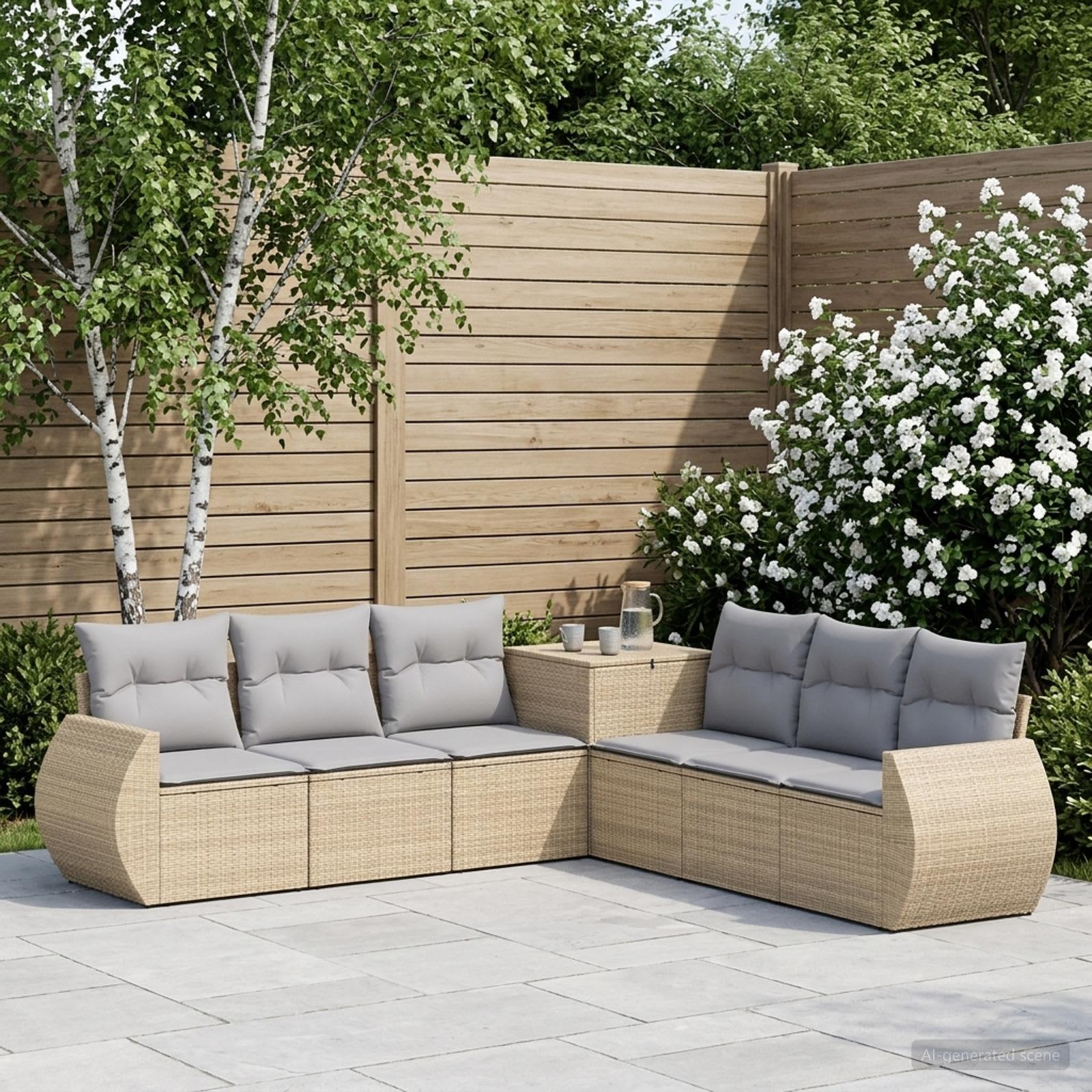 vidaXL Sofa Sæt 7 stk. Beige og lys grå Poly Rattan og Stål
