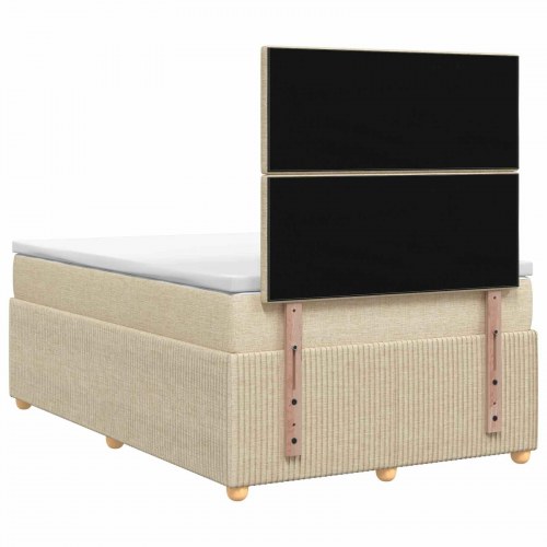 LED boksmadrasseng med madras 120 x 190 cm i cremefarvet stof