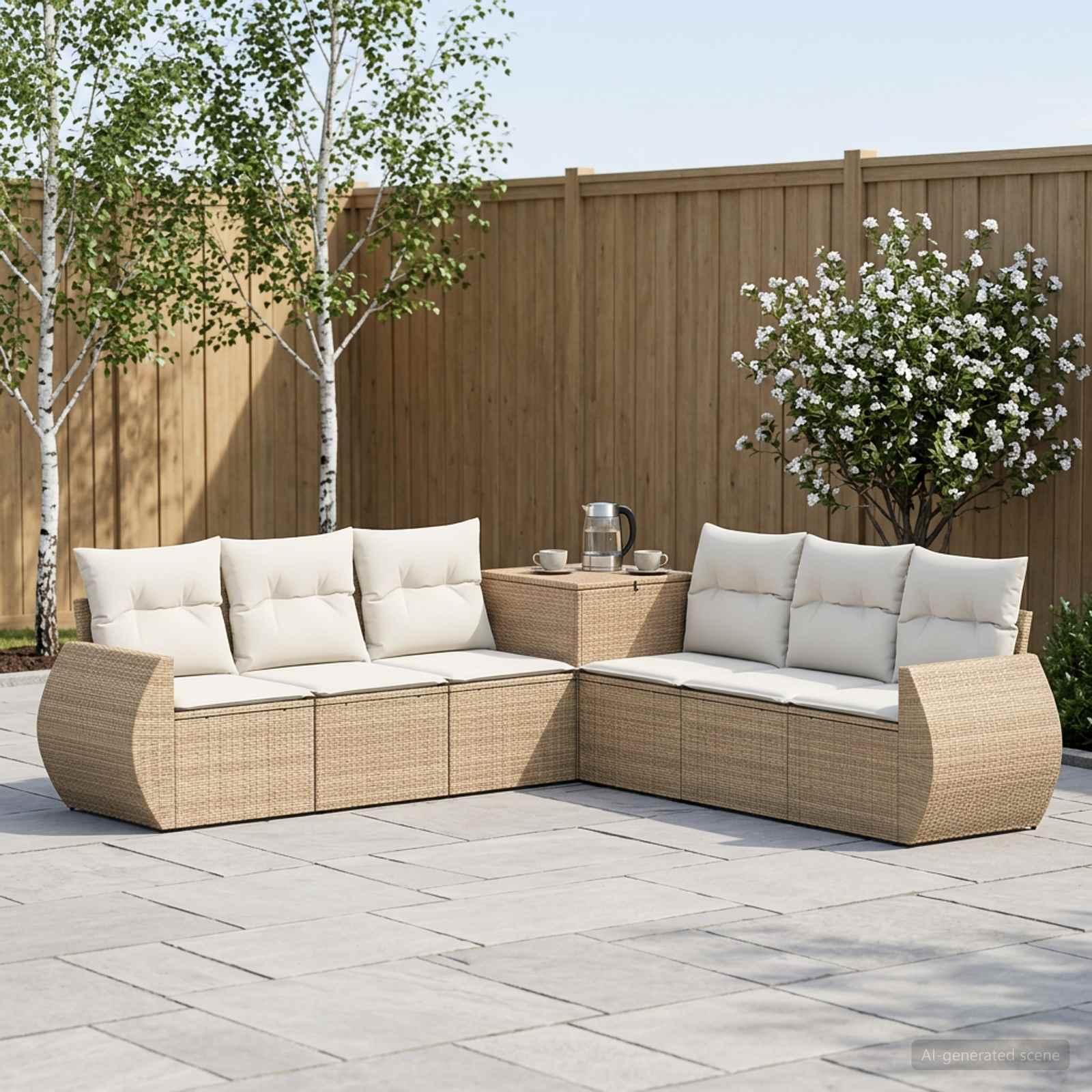 vidaXL Sofa Sæt 7 stk. Beige og cremehvid Poly Rattan og Stål