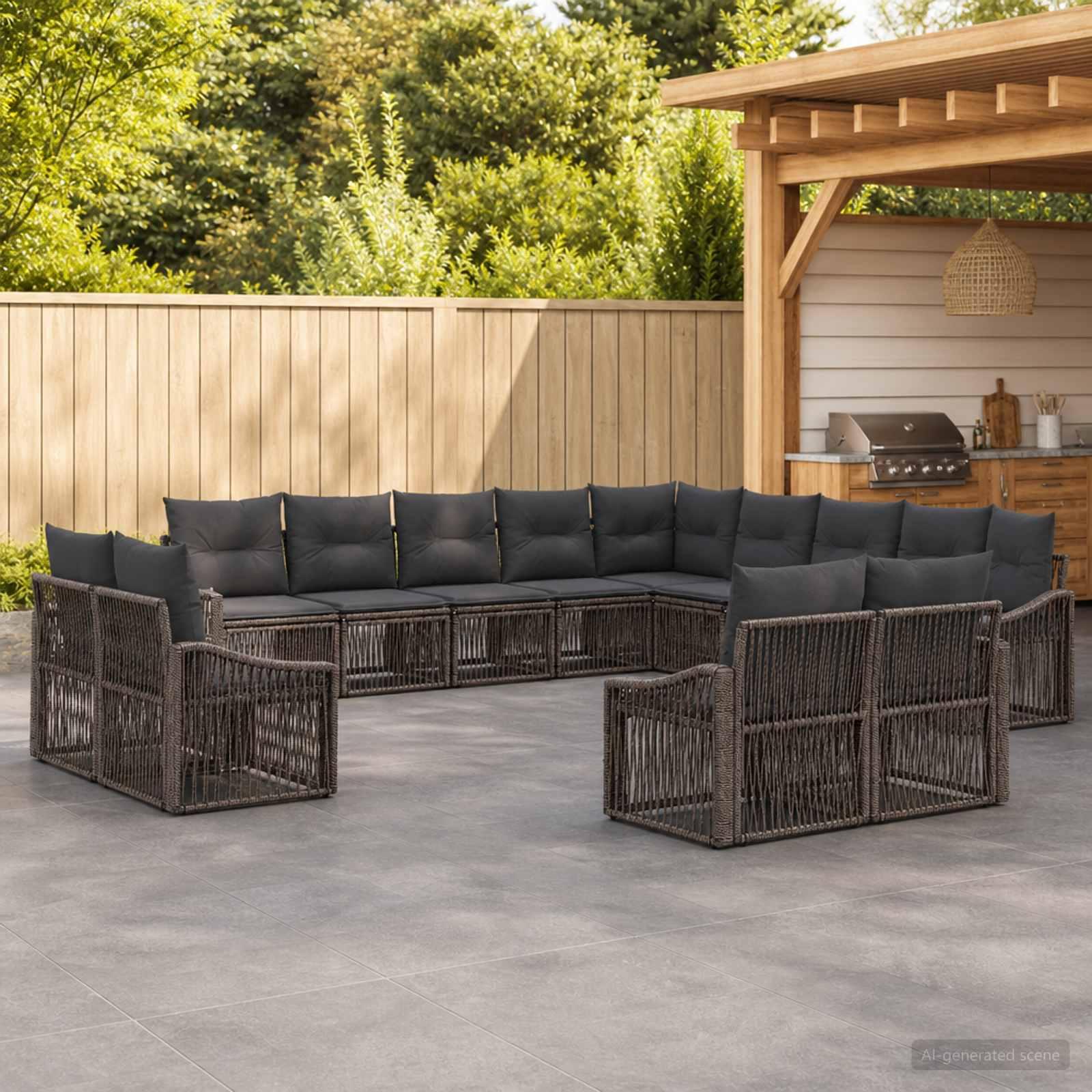 Havesofa sæt 13 stk. i grå polyrattan til terrasse og have