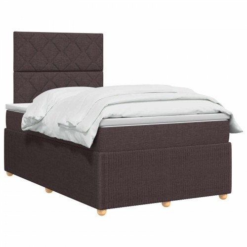 LED boksmadrasseng med madras 120 x 190 cm mørk brun stof