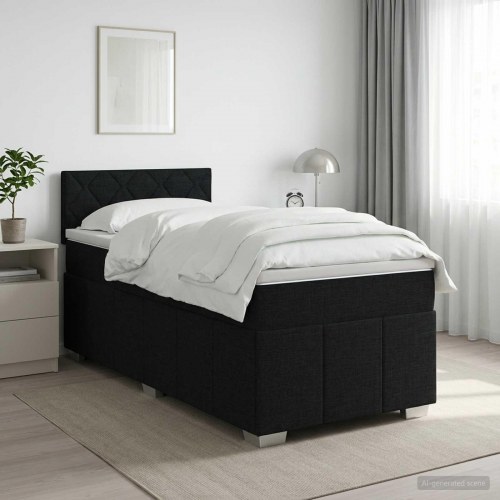 Boxmadras med topmadras og hovedgærde 90 x 190 cm - sort stof