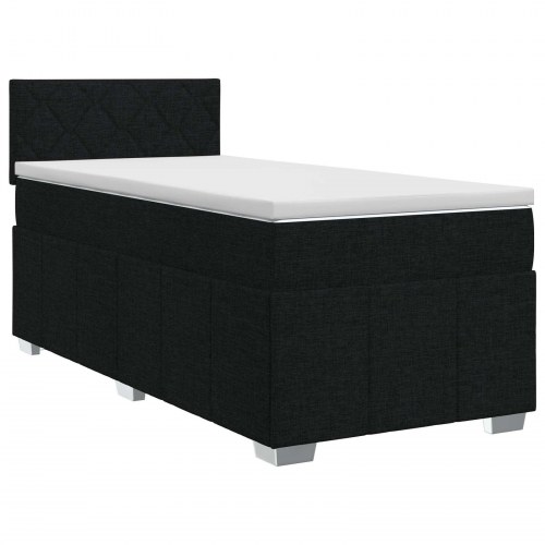 Boxmadras med topmadras og hovedgærde 90 x 190 cm - sort stof