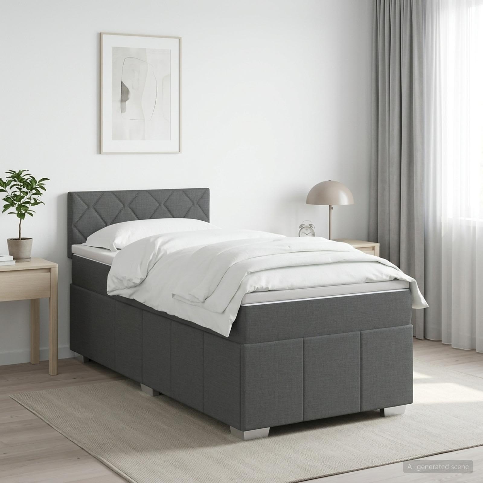 Boxmadras med topmadras mørkegrå 90 x 190 cm stof
