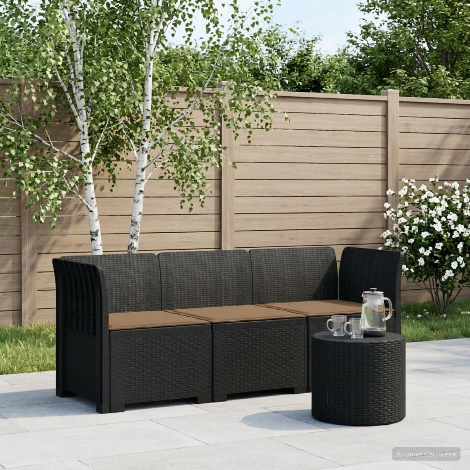 vidaXL 3-personers havensofa med puder i rattanlook PP Antracit