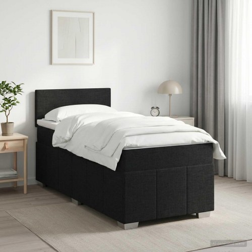 Boxmadras med topmadras og hovedgærde 90 x 190 cm - sort stof