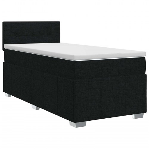 Boxmadras med topmadras og hovedgærde 90 x 190 cm - sort stof