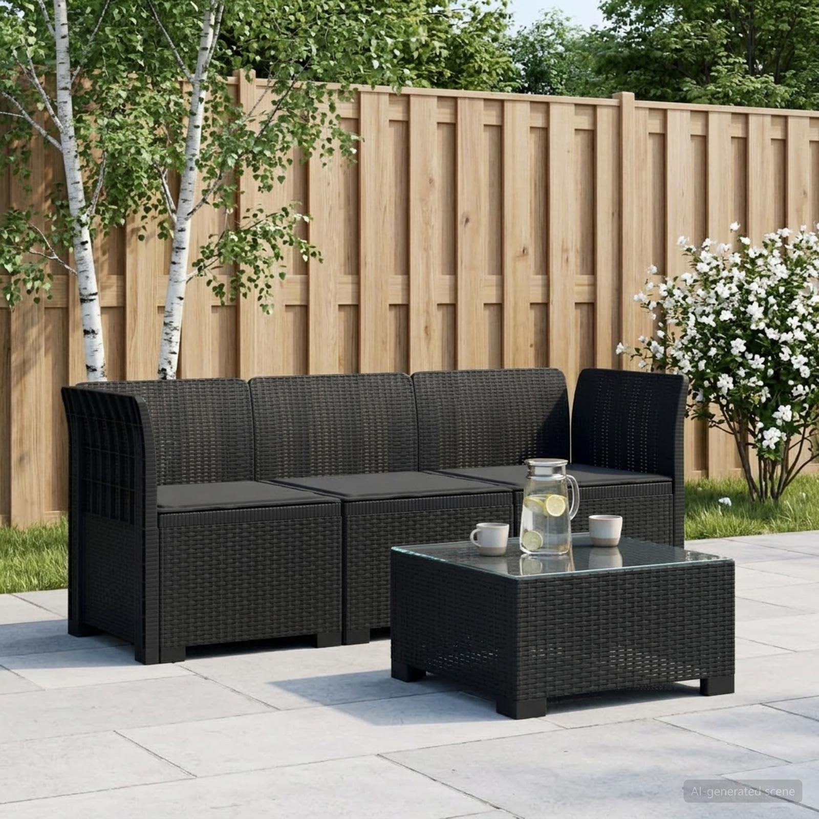 vidaXL 3-personers havensofa med puder i rattanlook PP Antracit