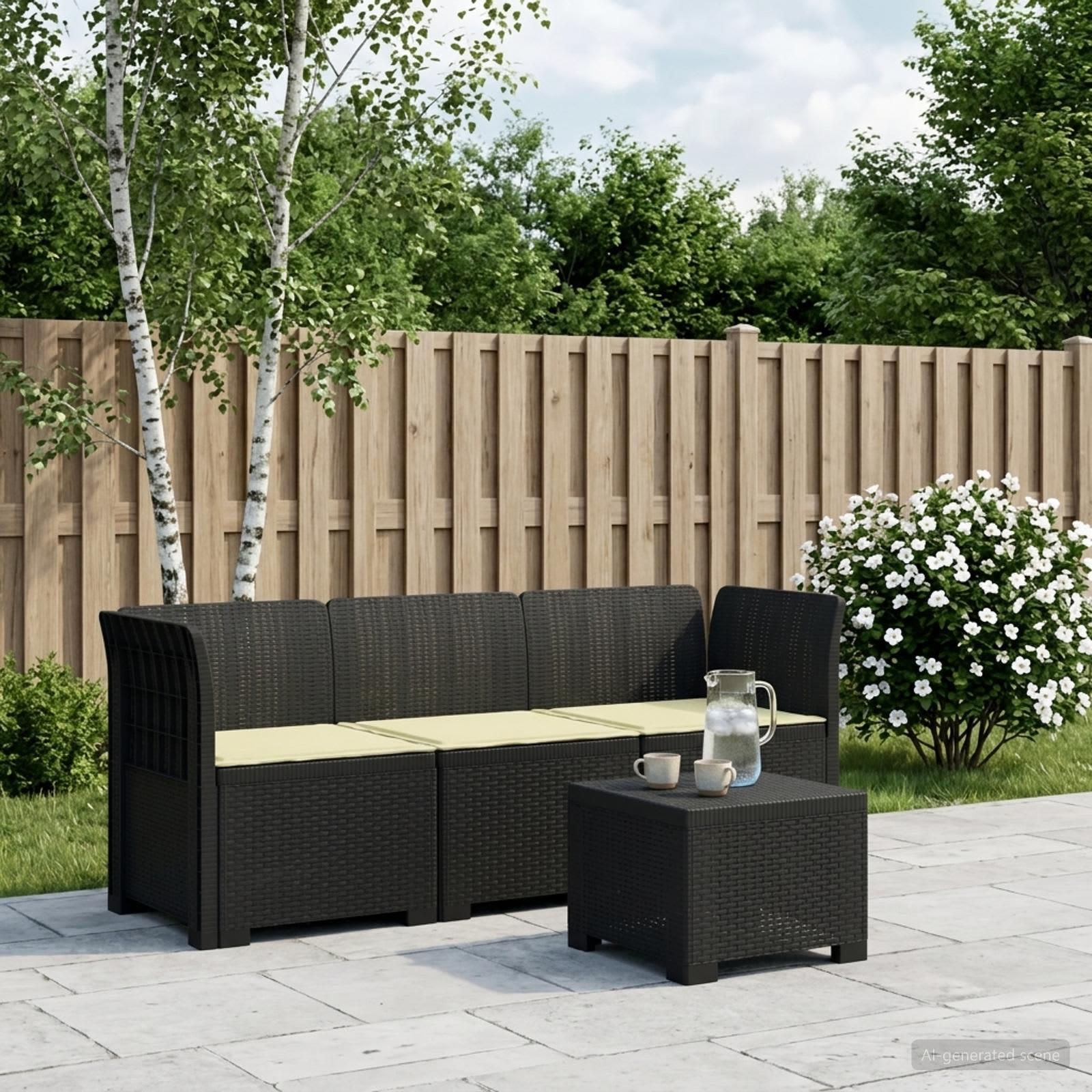 vidaXL 3-personers havensofa med puder i rattanlook PP Antracit