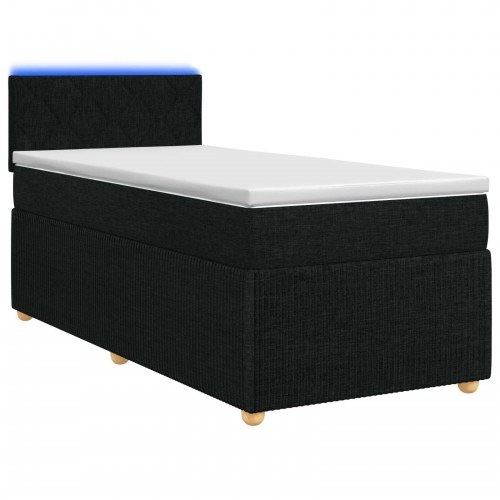 Boksmadras seng med topmadras og justerbar hovedgavl 80 x 200 cm sort stof