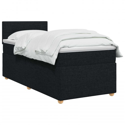 Boksmadrasseng med topmadras og hovedgærde 100 x 200 cm sort stof