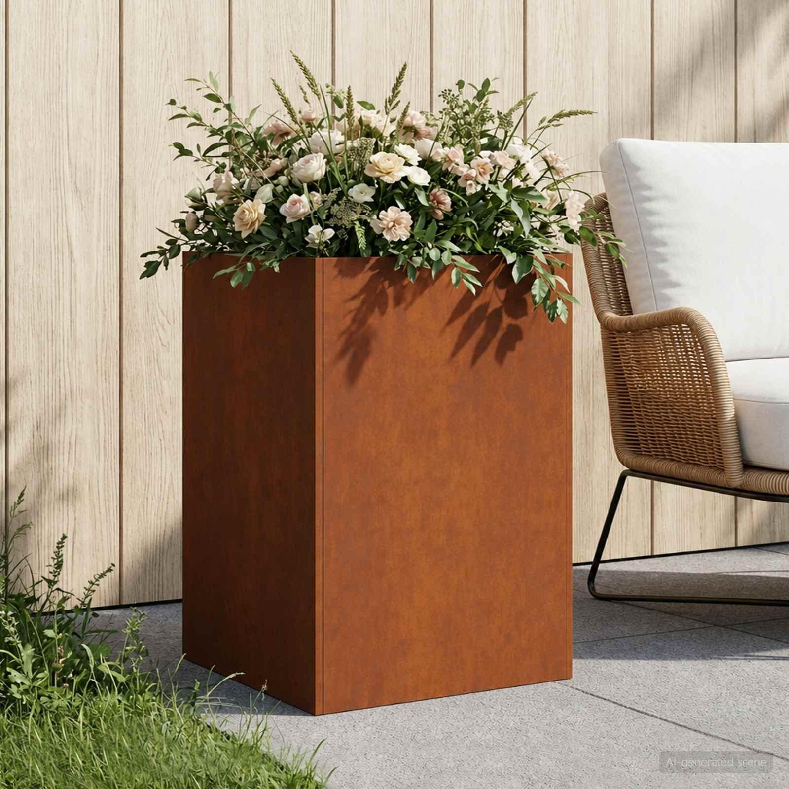 Have blomsterkrukke i cortenstål 50 x 50 x 75 cm - rusten plantekasse
