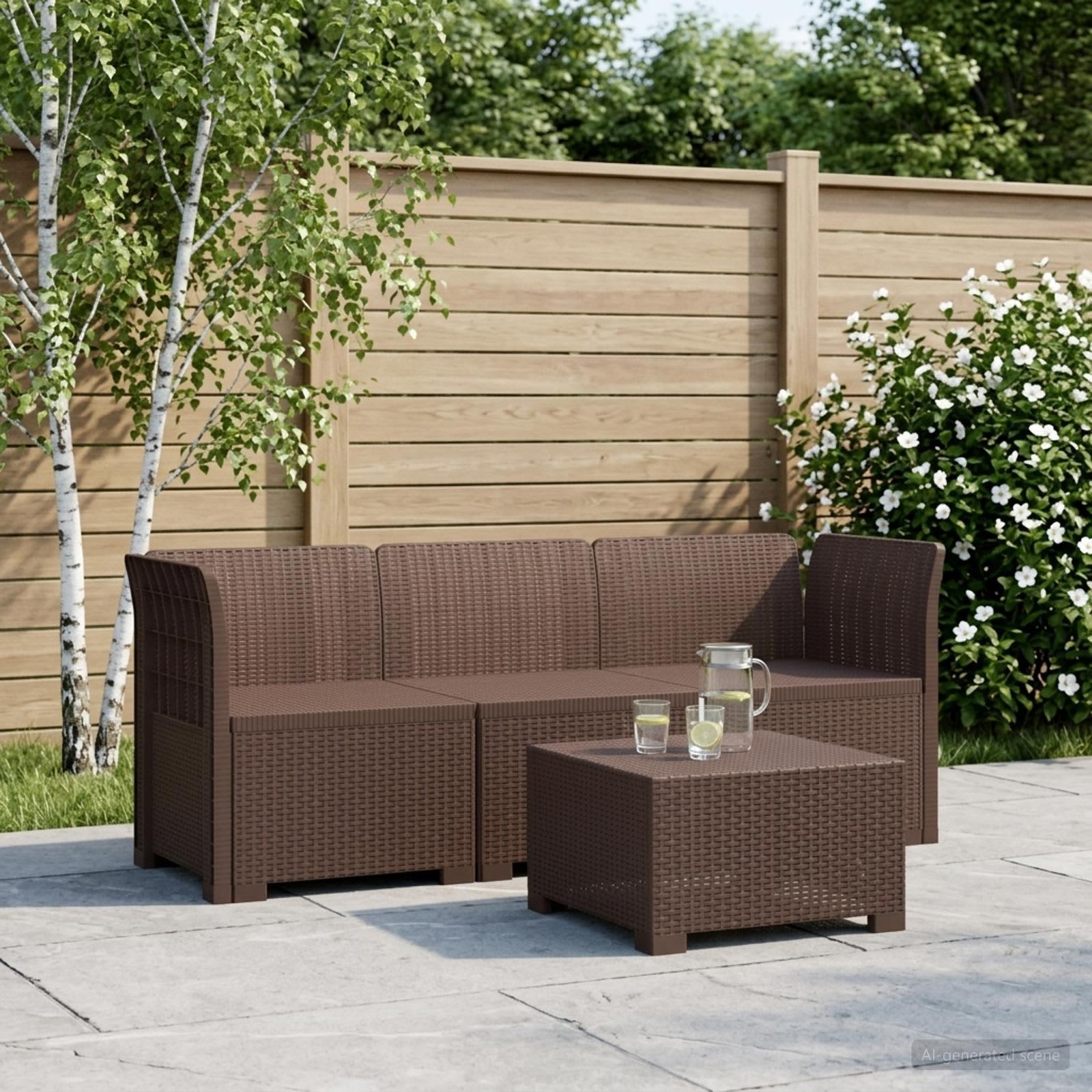 3-personers havesofa i rattan look PP brun