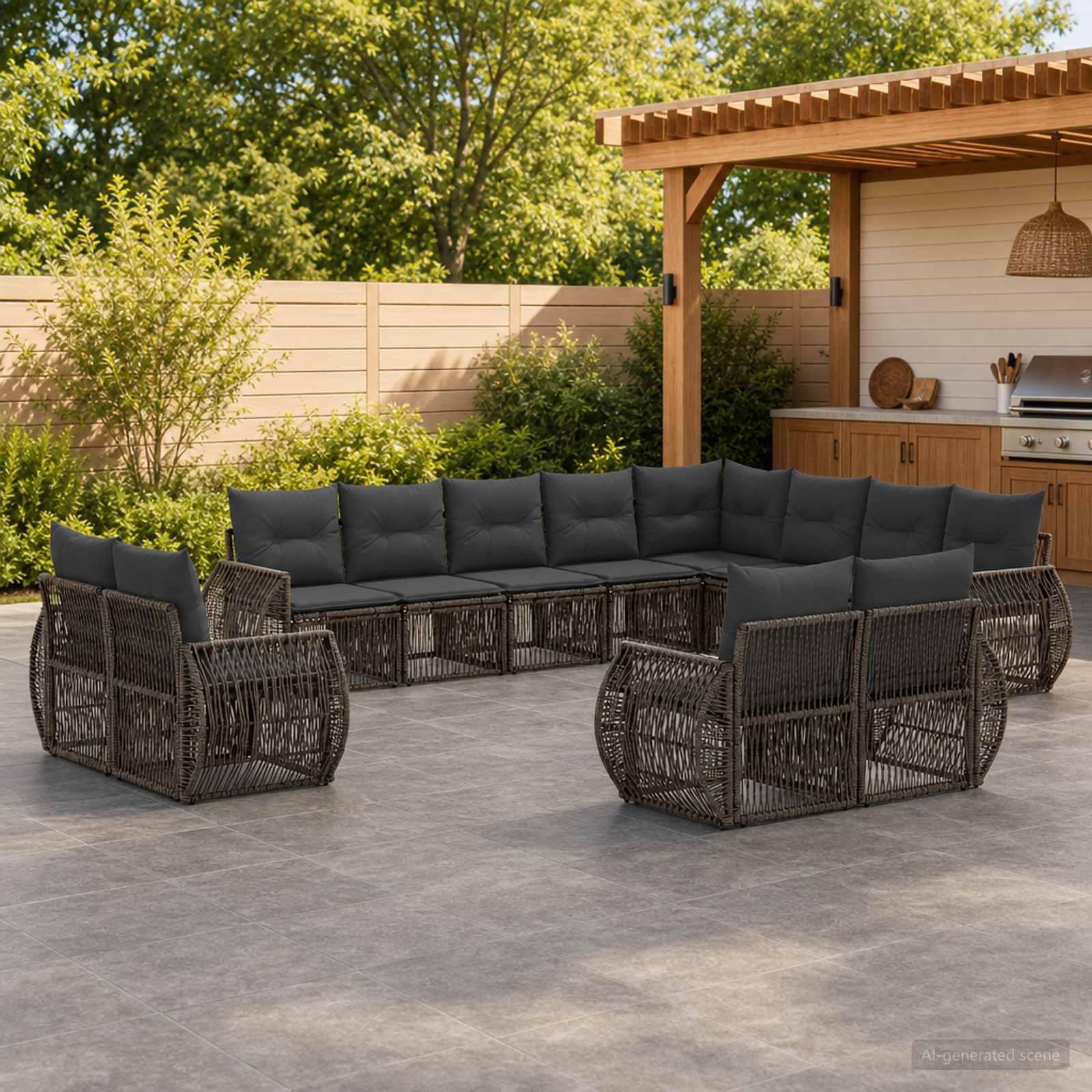 vidaXL Havesofa Sæt 12 stk. Grå og Mørkegrå polyrattan