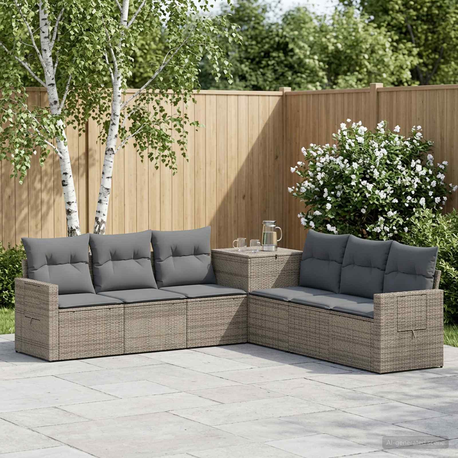vidaXL Sofa Sæt 7 stk. Grå og Mørkegrå Poly Rattan og Stål