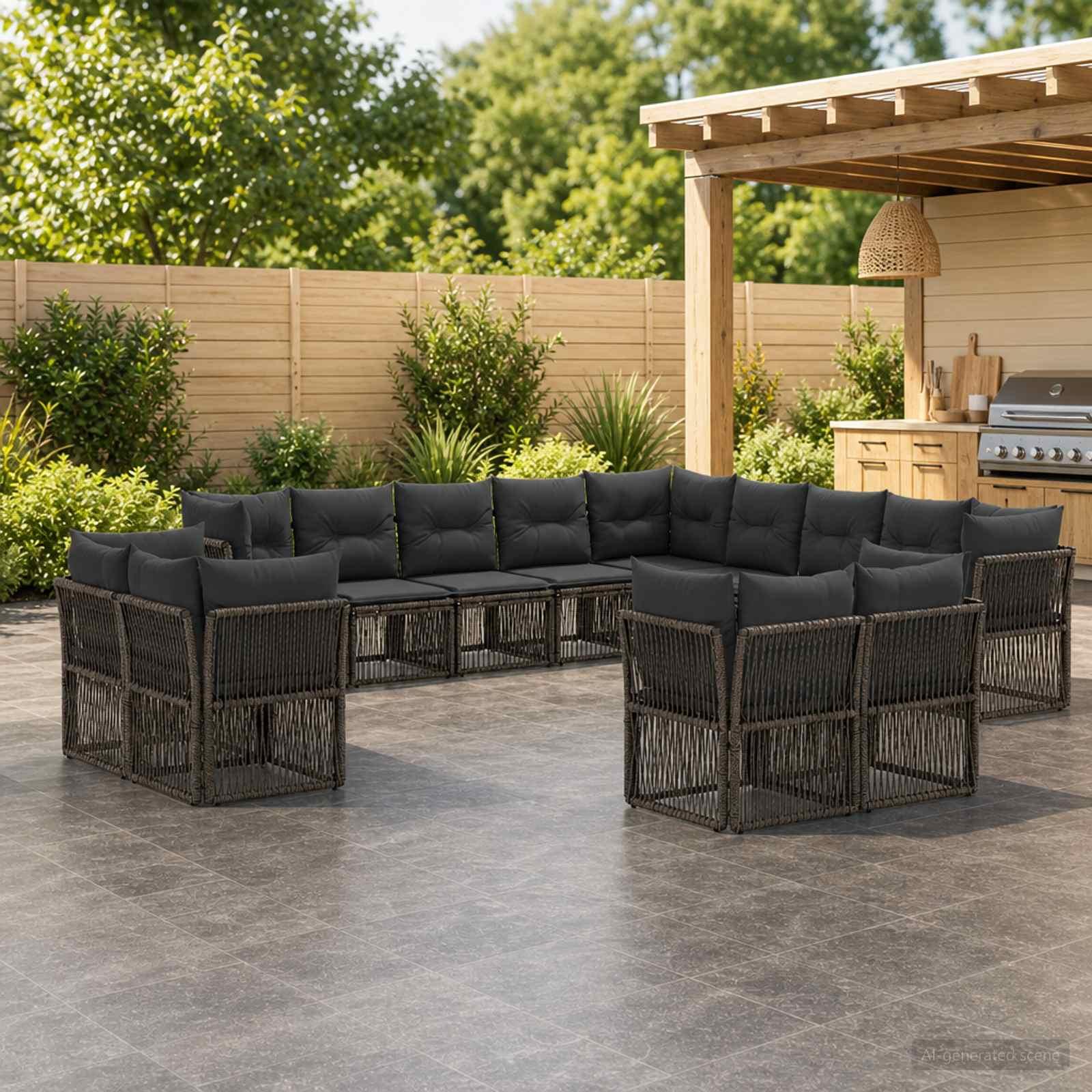 Havesofa sæt 13 stk. i grå polyrattan til terrasse og have