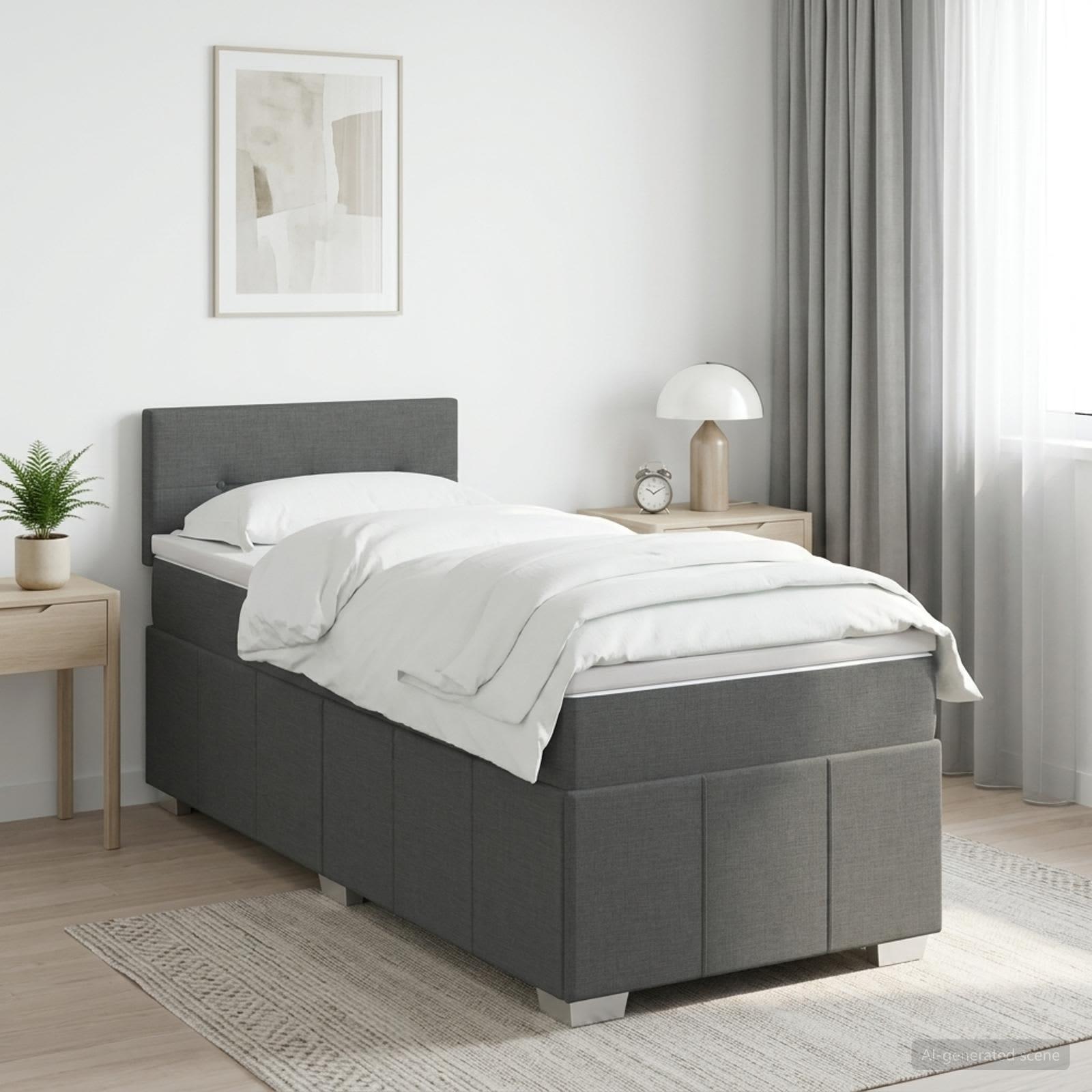 Boxmadras med topmadras 80 x 200 cm mørkegrå stof