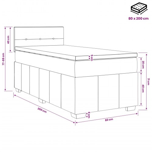 Boxmadras med topmadras 80 x 200 cm mørkegrå stof