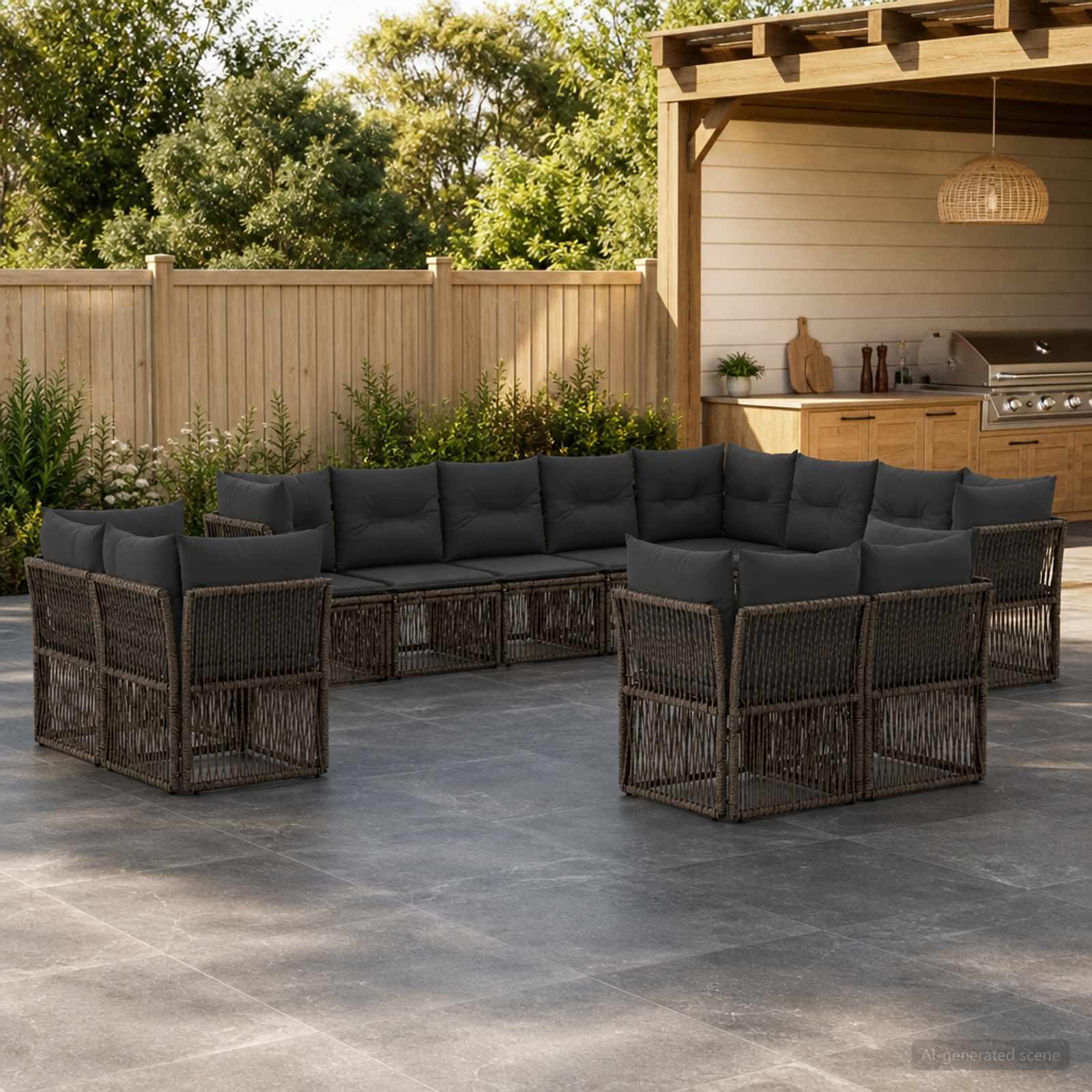 Havesofa sæt 12 stk. i grå polyrattan til terrasse og have