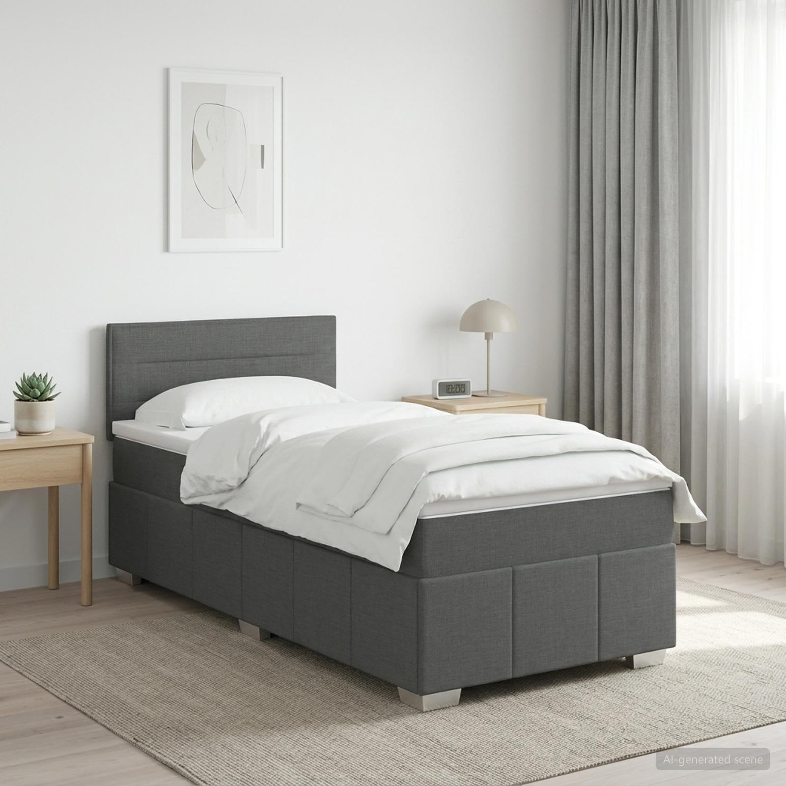 Boxmadras med topmadras 80 x 200 cm mørkegrå stof