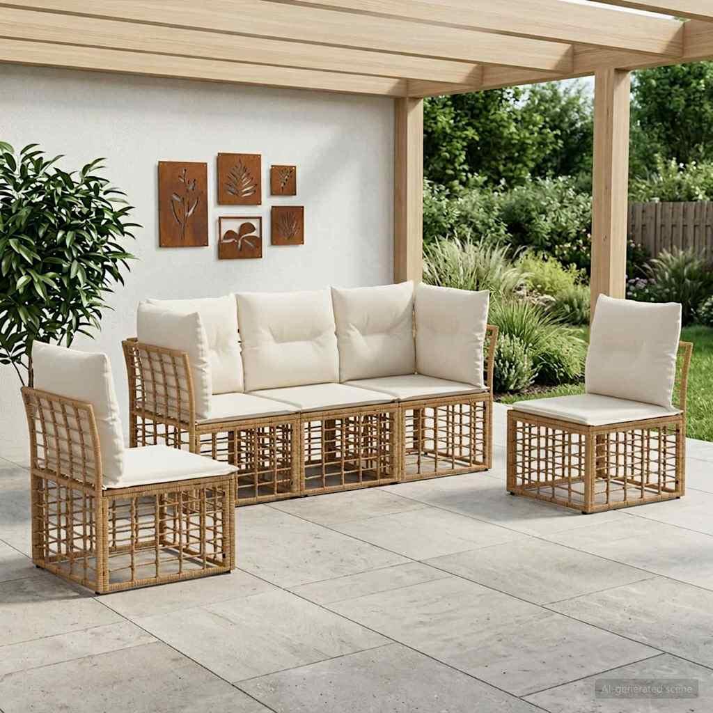 Udendørs sofagruppe naturfarvet i polyrattan med polyester