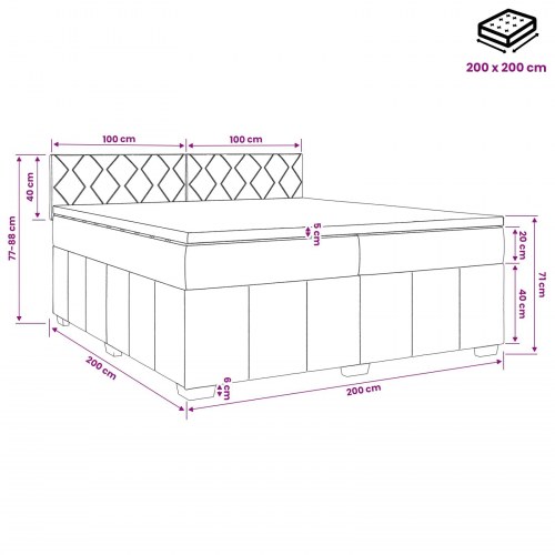Boxmadras seng med topmadras og LED lysegrå 200 x 200 cm