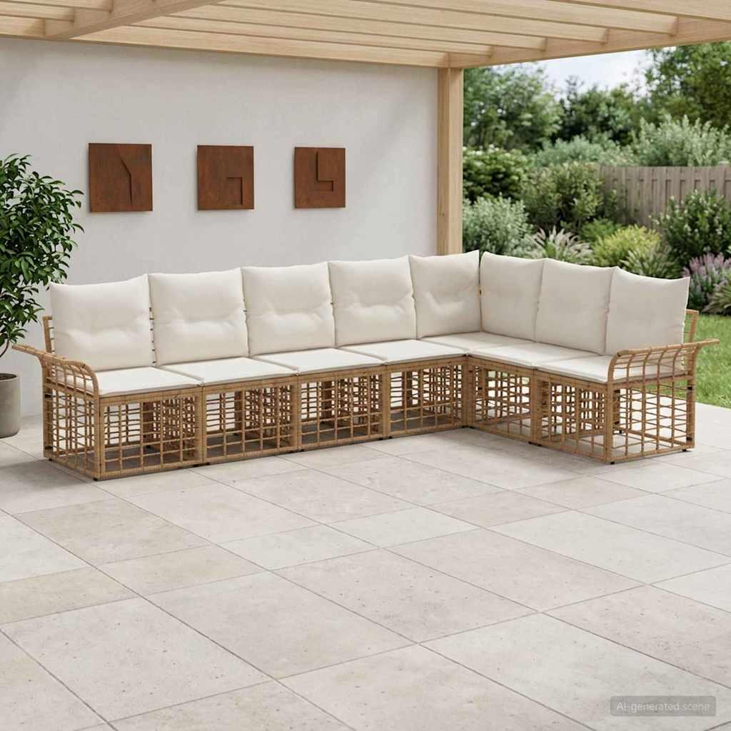 Udendørs sofagruppe 7 stk. i polyrattan - naturlig og creme hvid