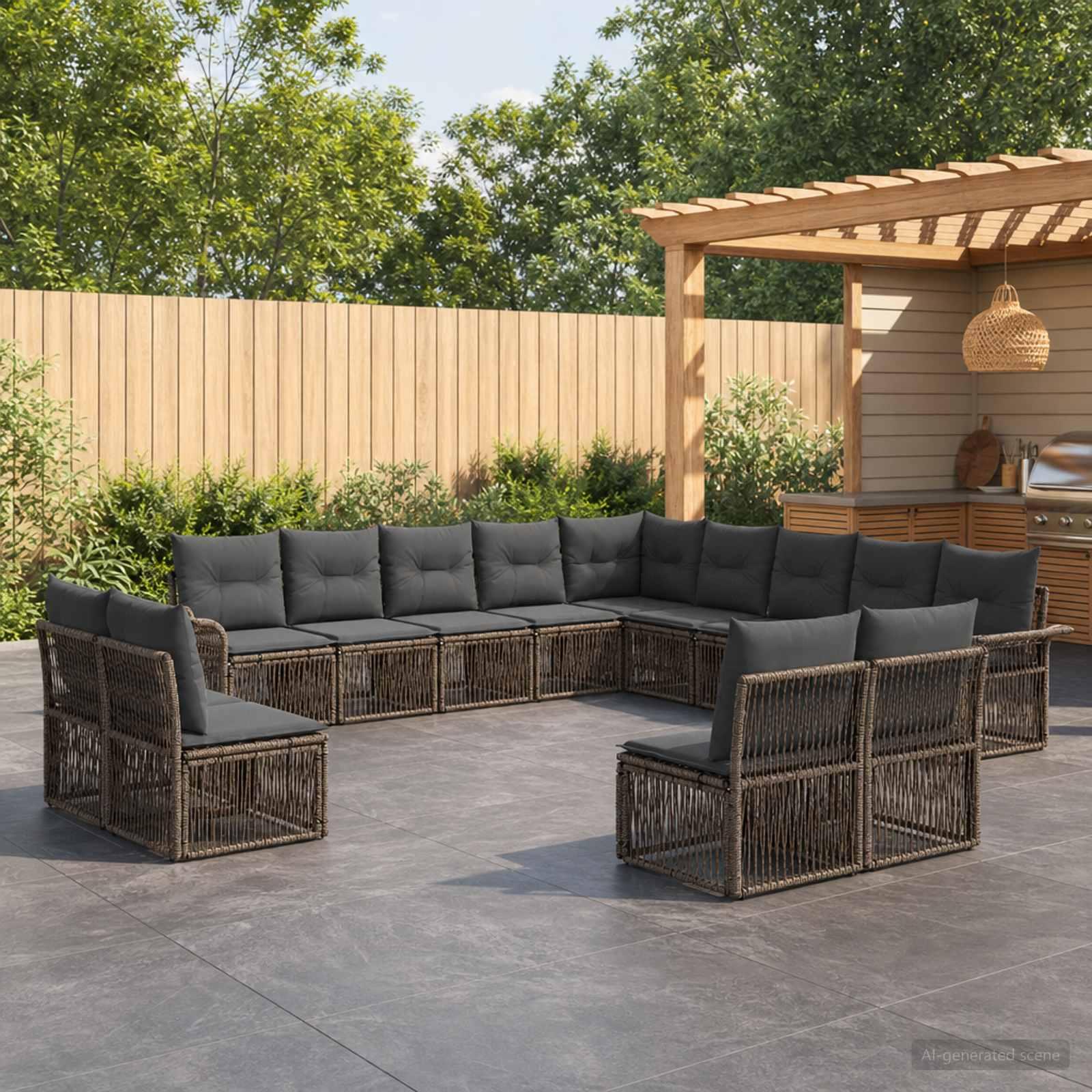 Havesofa sæt 13 stk. i grå polyrattan - modulært loungesæt til have og terrasse