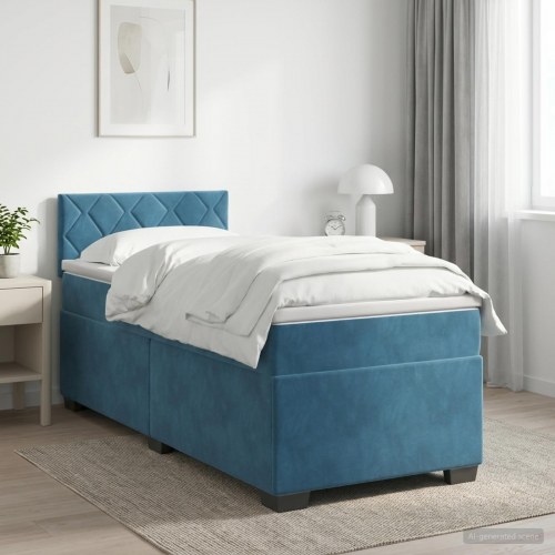 Boxmadras seng med topmadras 90 x 190 cm i mørk blå fløjl