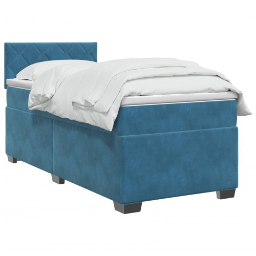 Boxmadras seng med topmadras 90 x 190 cm i mørk blå fløjl