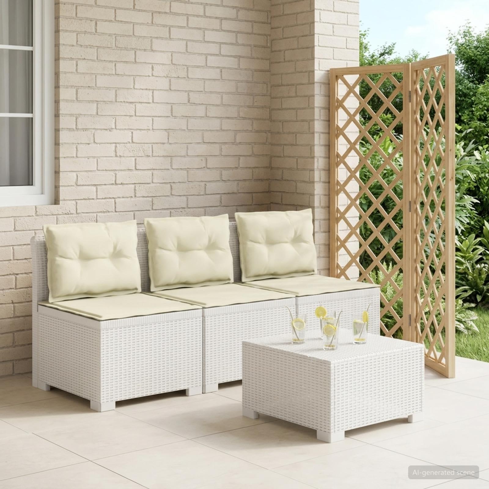 vidaXL 3-personers havensofa med puder i rattanlook PP Hvid