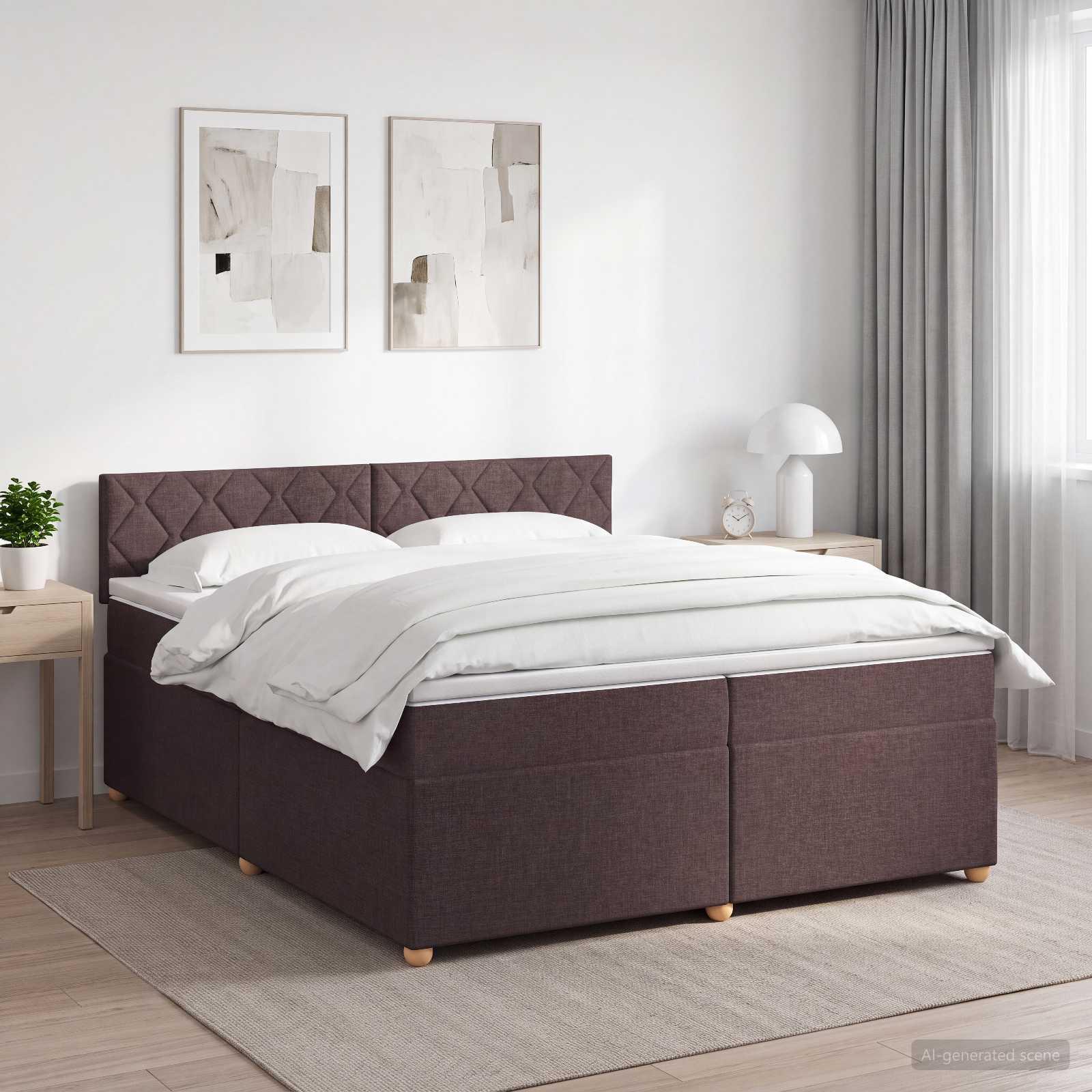 Seng med madras og topmadras 200 x 200 cm mørk brun stof