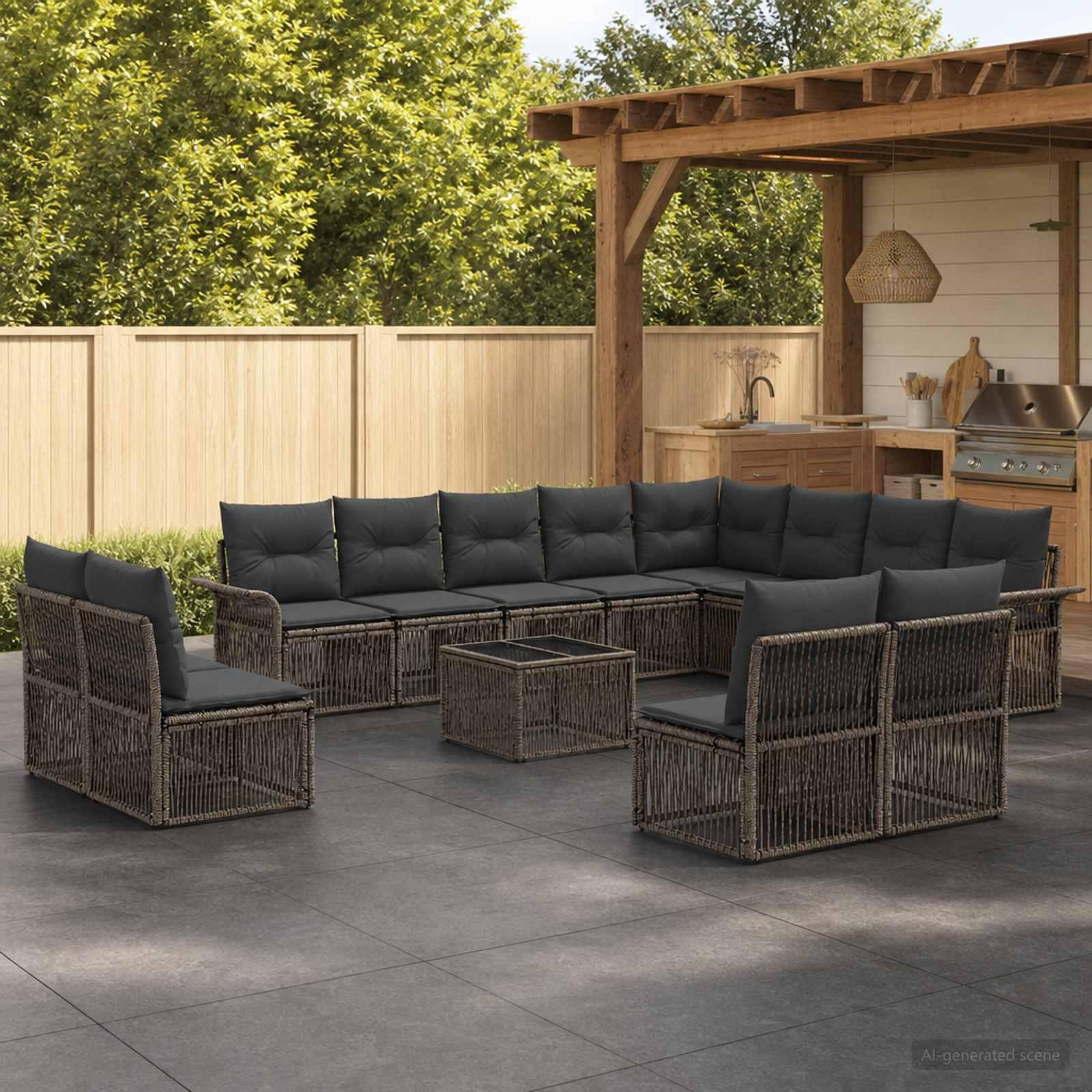 Havesofa sæt 13 stk. i grå polyrattan - modulært loungesæt til have og terrasse
