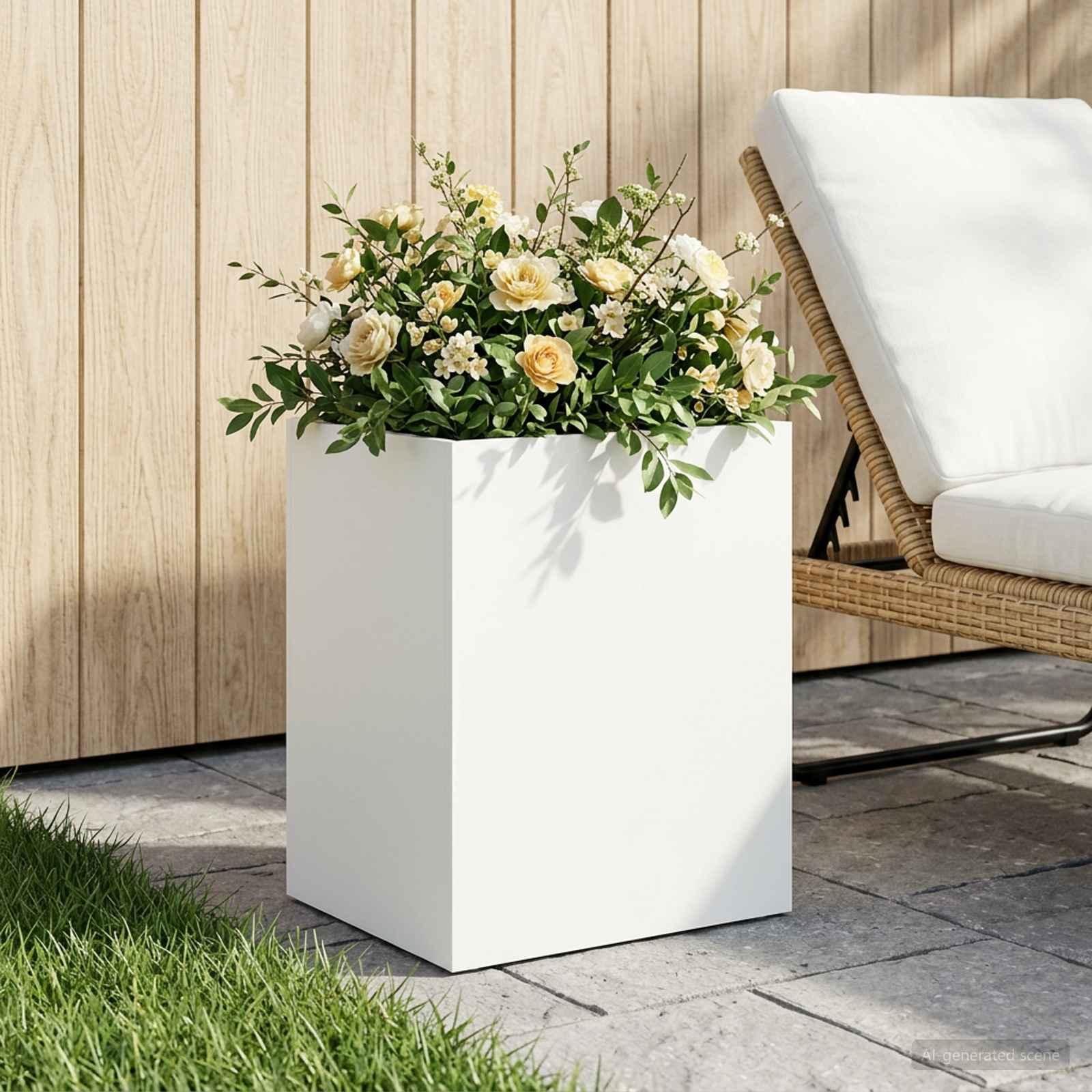 Blomsterkrukke til udendørs brug hvid 40 x 30 x 50 cm i koldvalset stål