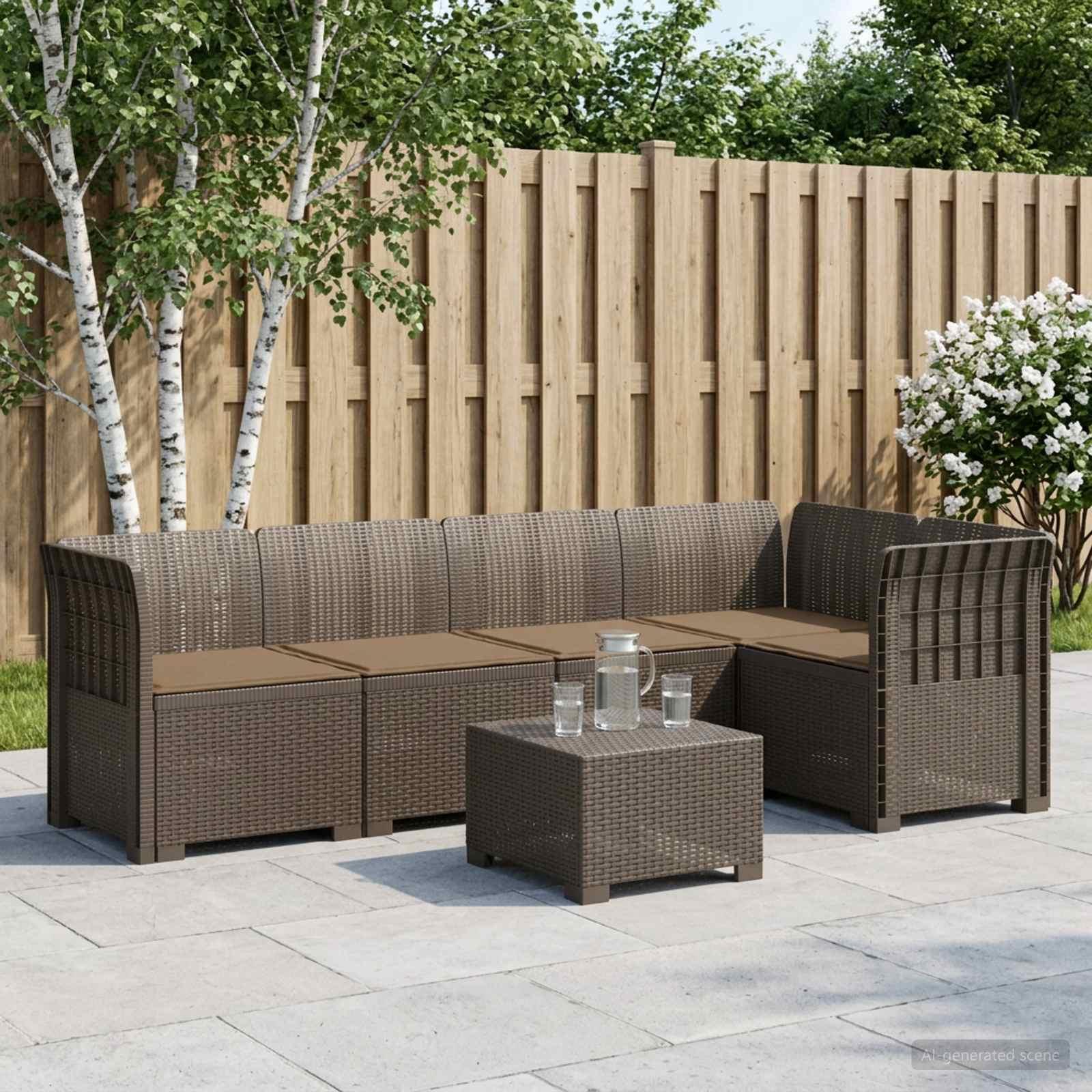5-personers havemøbel sofa med hynder i rattan-look PP lysegrå