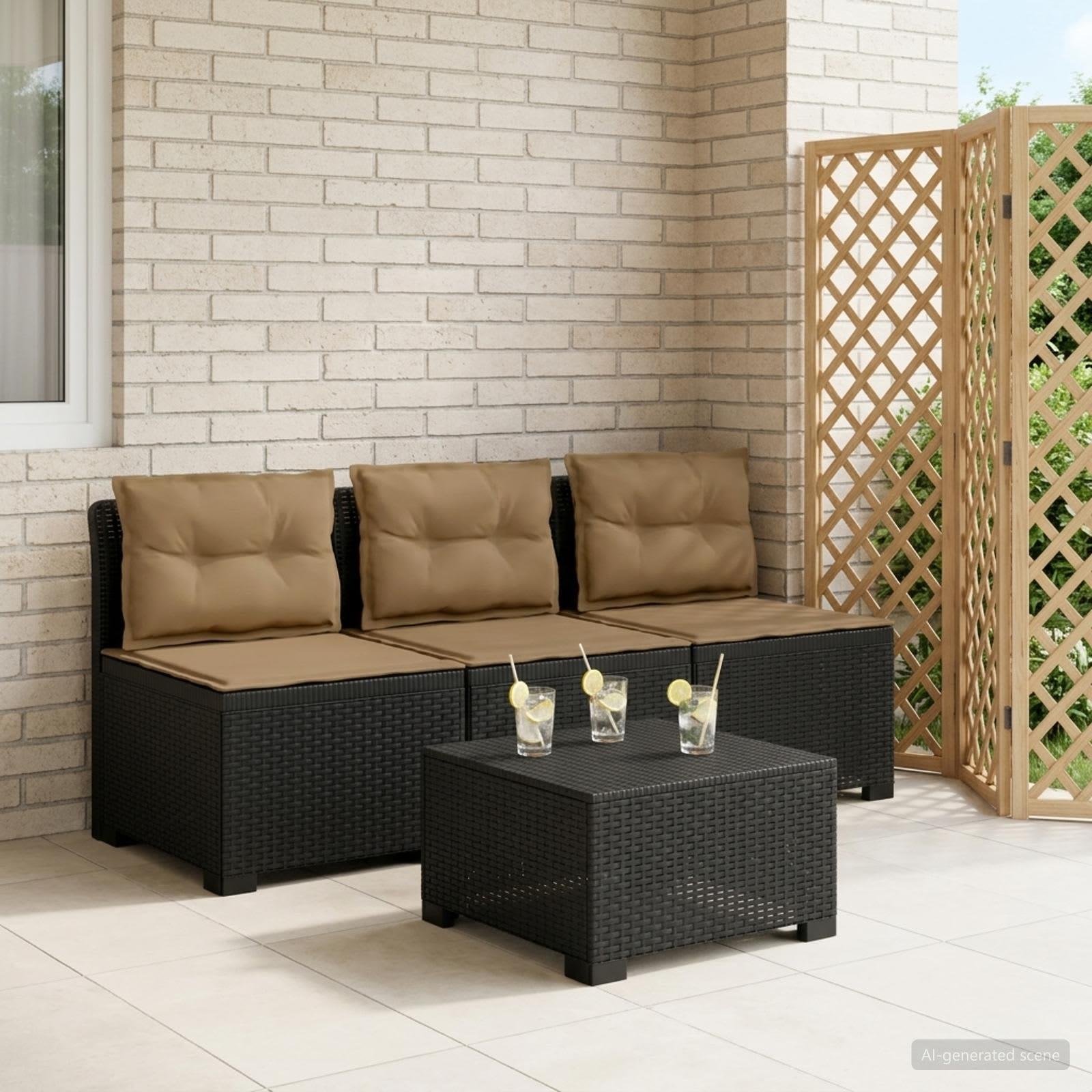 vidaXL 3-personers havensofa med puder i rattanlook PP Antracit