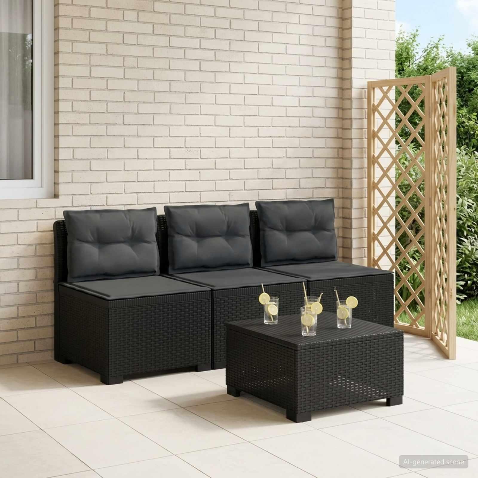 vidaXL 3-personers havensofa med puder i rattanlook PP Antracit