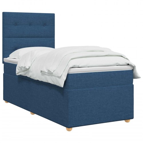 Boxspring seng med madras, topmadras og justerbart hovedgærde 80 x 200 cm - blå