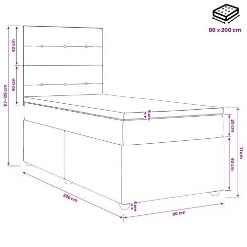 Boxspring seng med madras, topmadras og justerbart hovedgærde 80 x 200 cm - blå