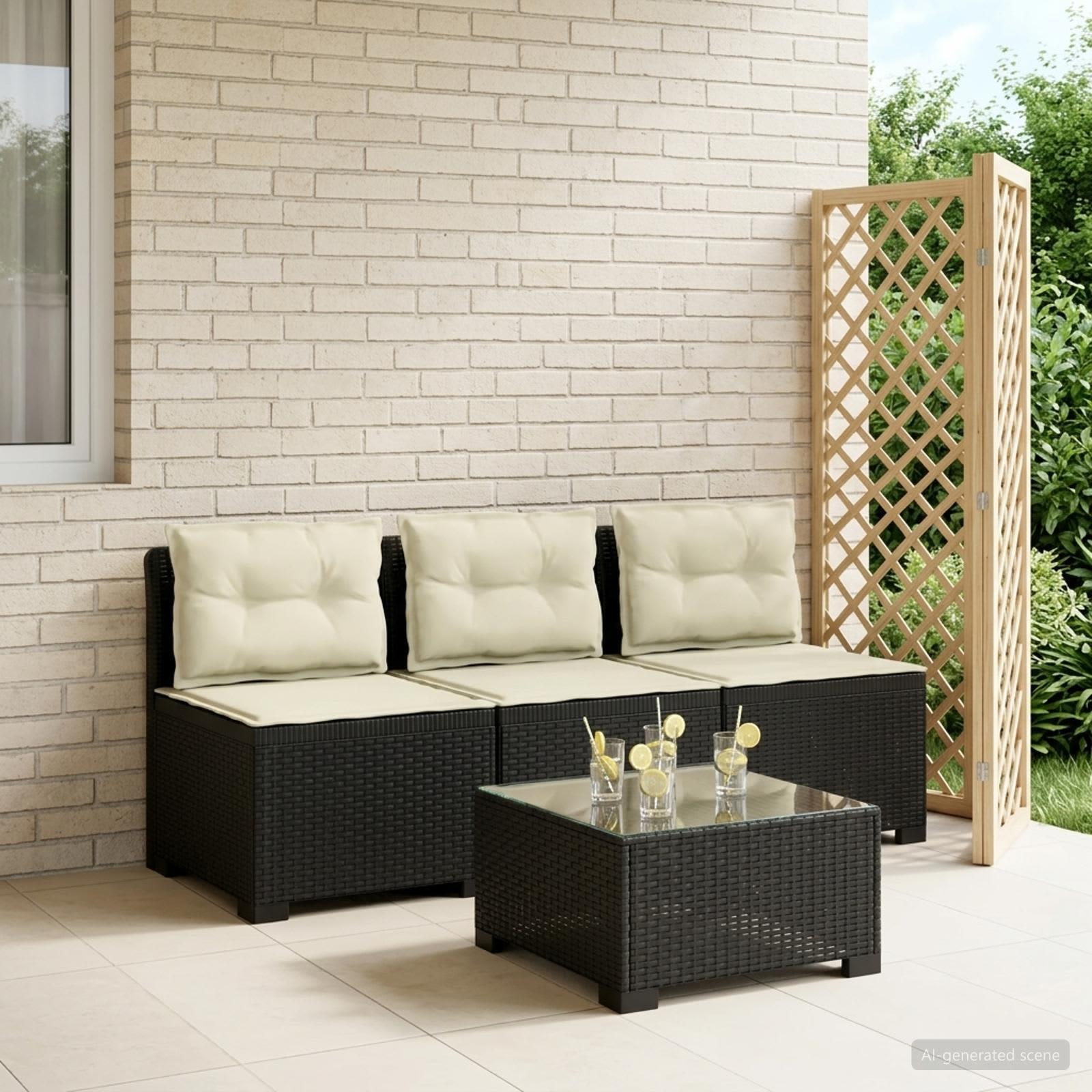 vidaXL 3-personers havensofa med puder i rattanlook PP Antracit
