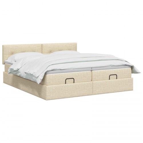 Ottoman seng 180 x 200 cm med madras og hovedgærde - cremefarvet stof