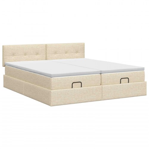 Ottoman seng 180 x 200 cm med madras og hovedgærde - cremefarvet stof