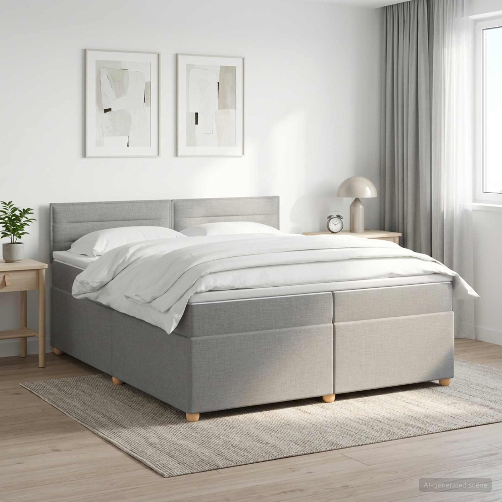 Boxspring seng med madras og topmadras 200 x 200 cm lysegrå stof