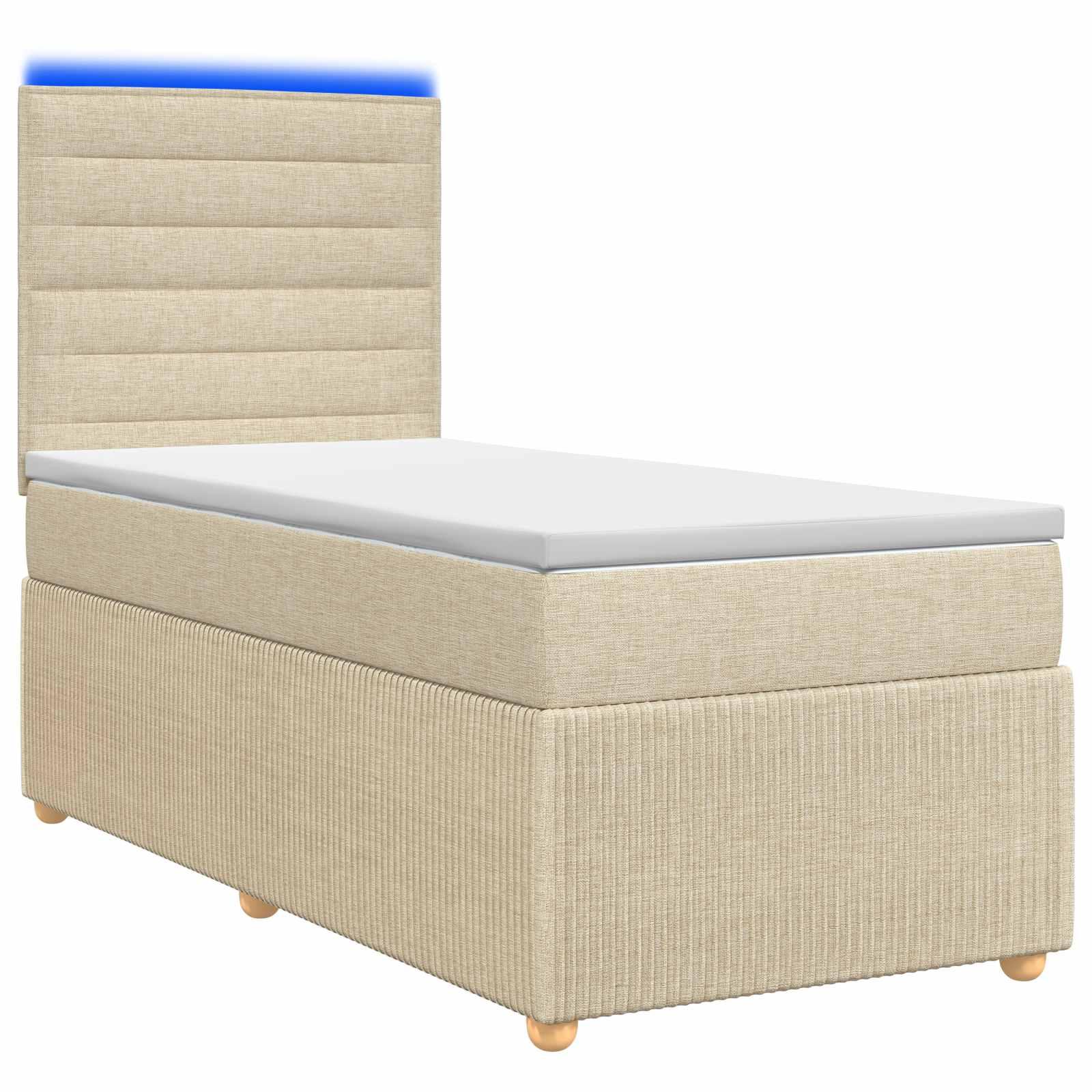 LED boksmadrasseng med madras 90 x 190 cm cremefarvet stof